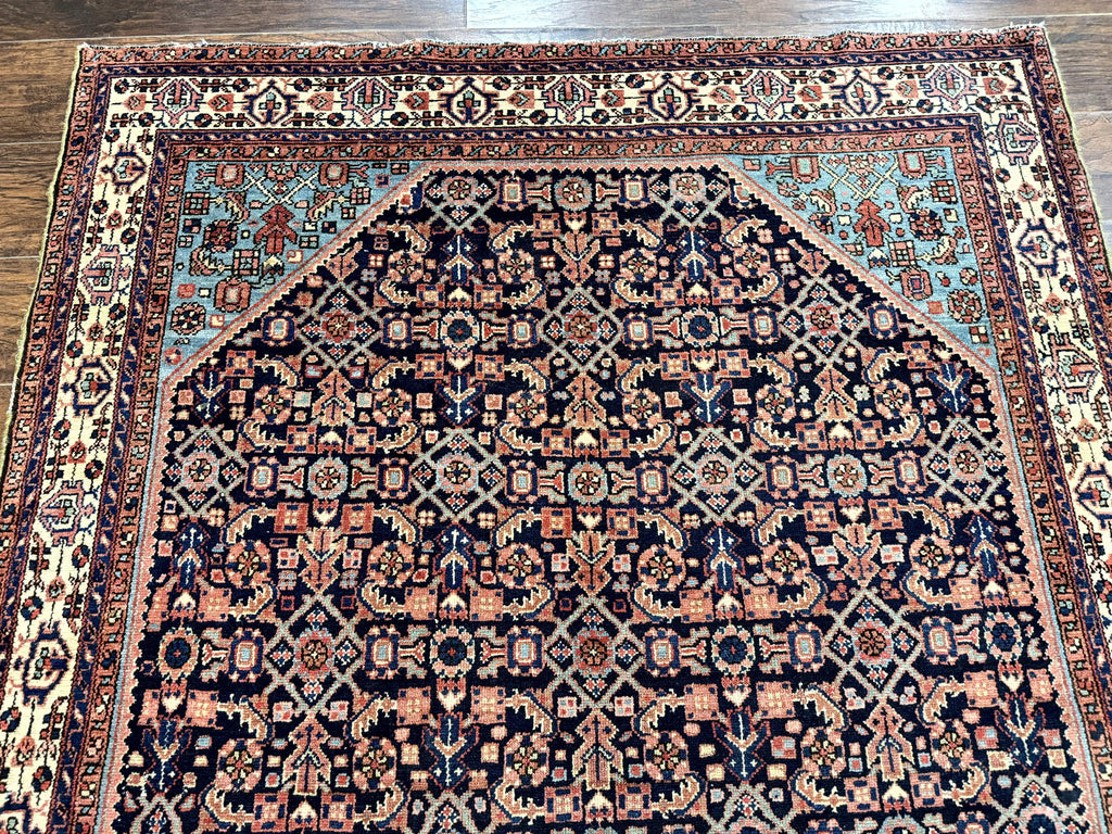 Antique Persian Rug 5 x 6.7, Navy Blue & Ivory, Handmade Persian Wool Carpet, Hamadan Angelas Rug