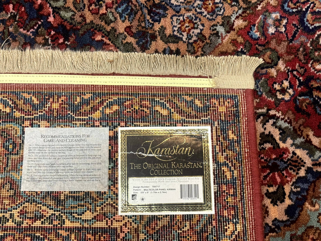 Karastan Rug 5.9 x 9, Multicolor Panel Kirman Rug #717, Wool Original Karastan Collection 700 Series