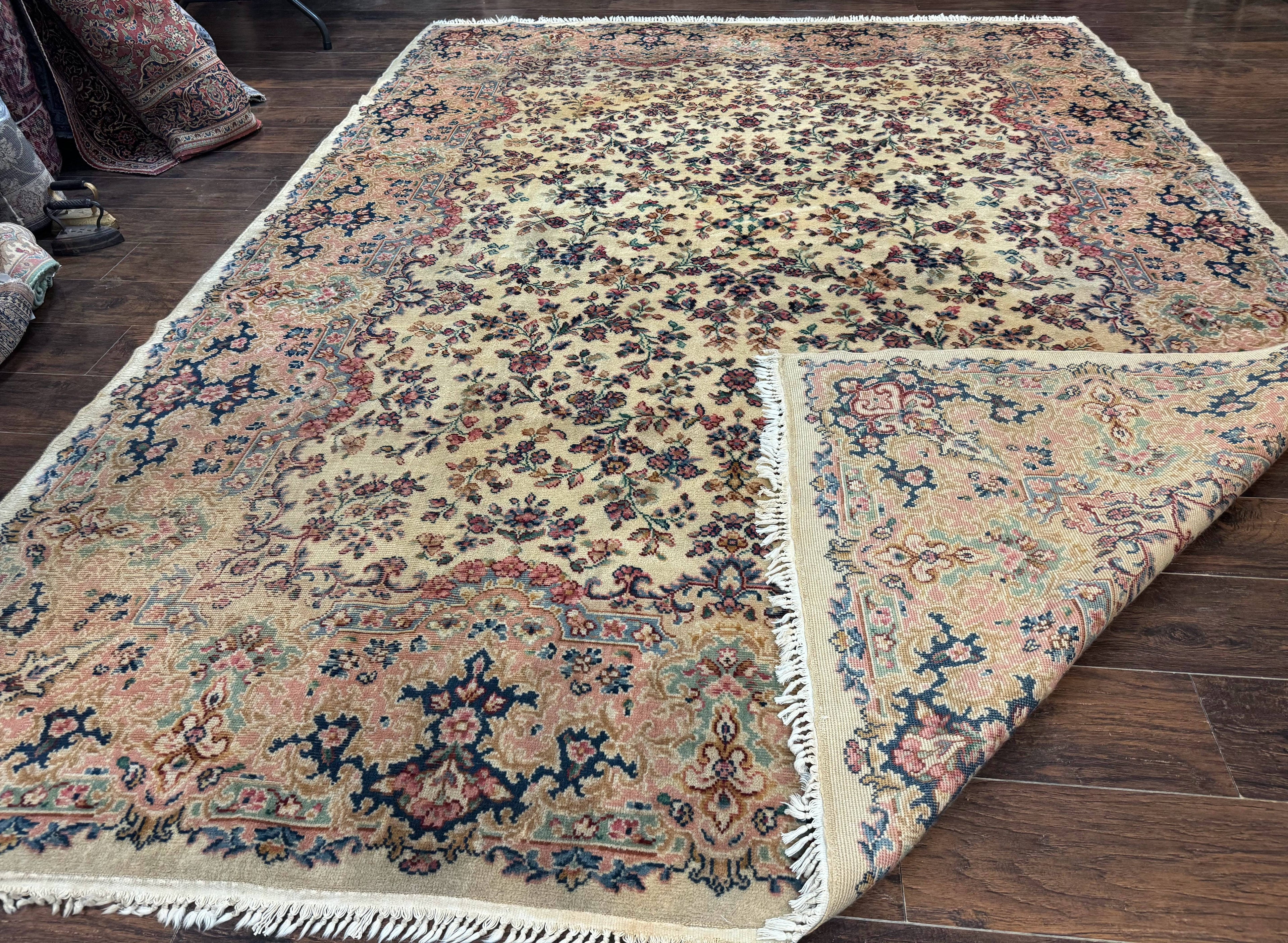 Antique Karastan Rug 8.8 x 12 Lanamar Floral Ivory Kirman Wool Discontinued