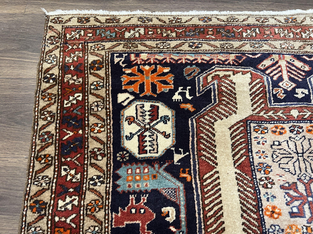 Persian Ardabil Wide Runner Rug 4x10 - Geometric Medallions & Animal Pictorials