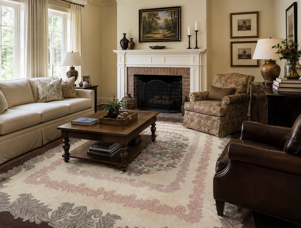 American Hand Hooked Rug 9x12, Vintage Aubusson Carpet, Wool