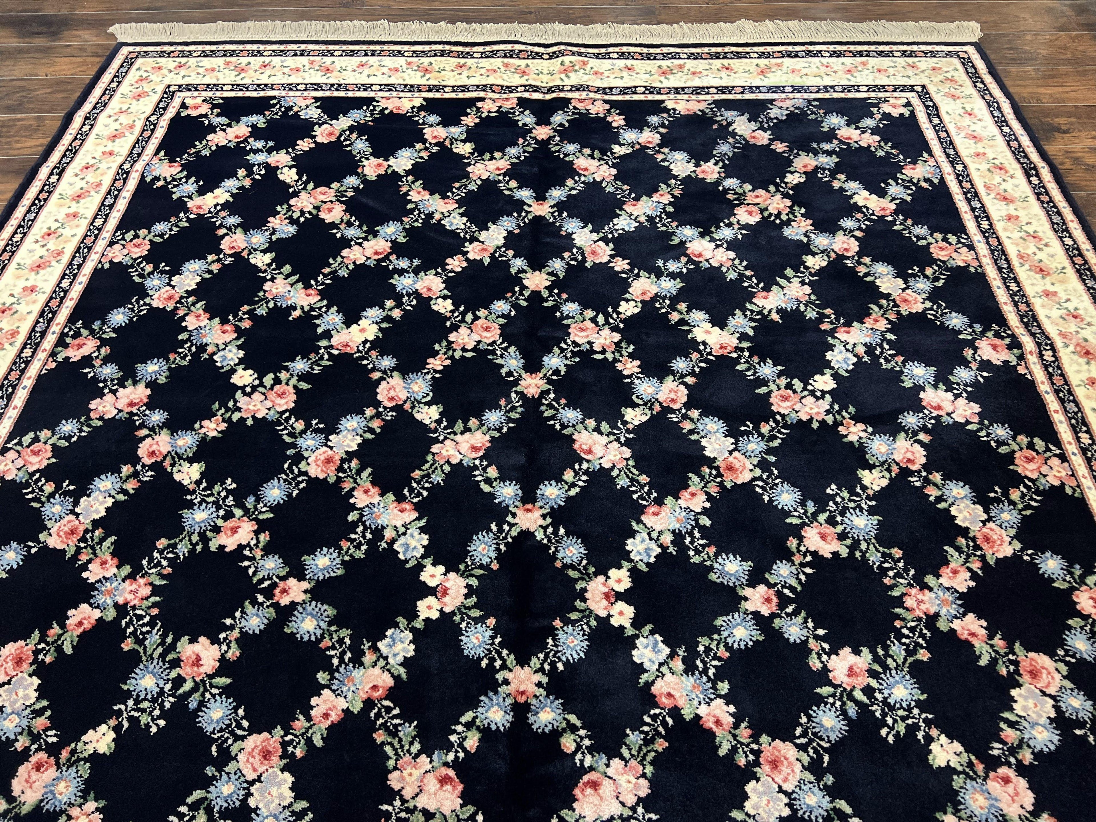 Karastan Rug 8' 8" x 12" Garden of Eden Collection Ebony Trellis #509/1270, Wool Pile Discontinued Vintage Karastan Carpet, Room Sized Rug