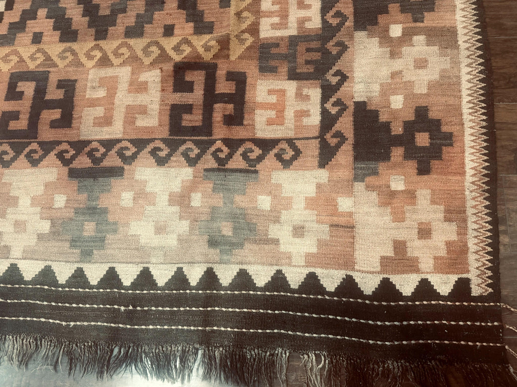 Antique Persian Tribal Kilim Rug 9x12, Zig Zag Pattern Kilim, Zarand Rug, Wool, Earth Tone Colors