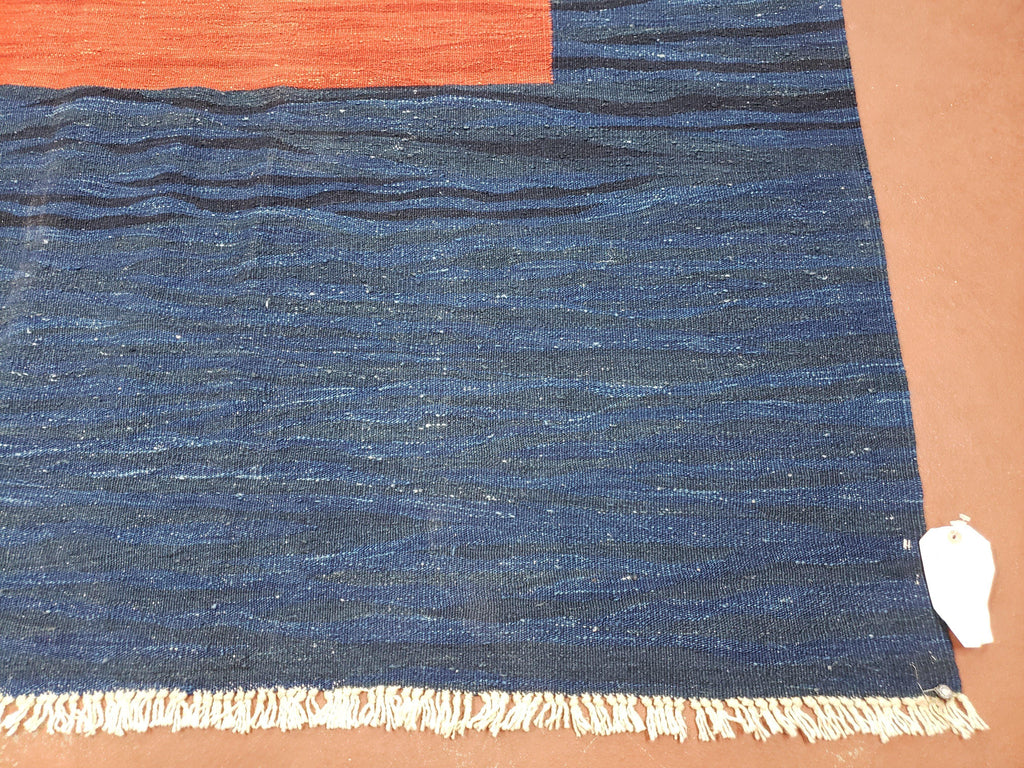 Blue and Red Turkish Kilim Rug, New 6x9 - 7x10 Flatweave Area Rugs, Hand Woven, Wool Handmade Oriental Kilim Abstract Modern Boho, Minimal
