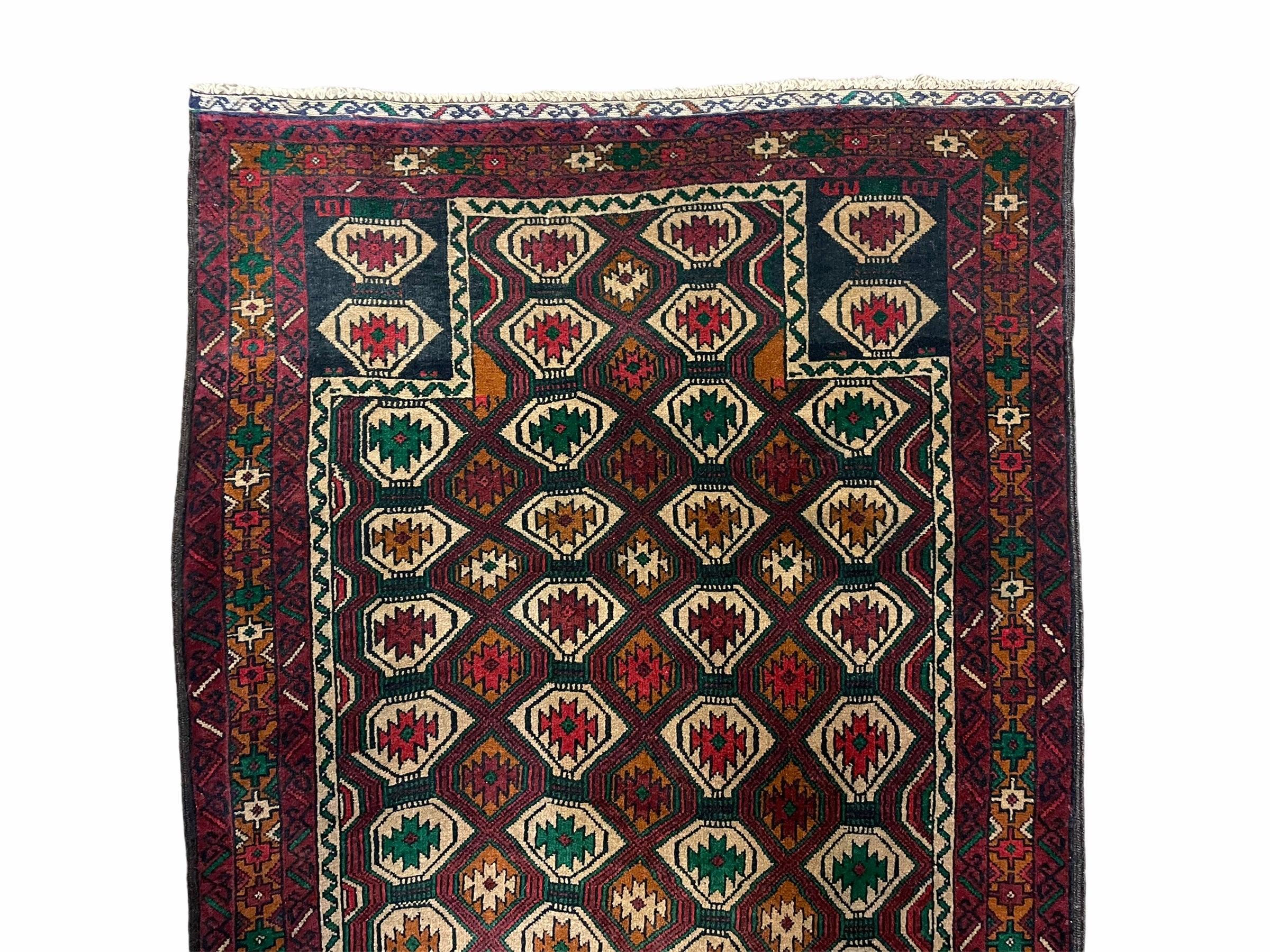 3x5 Vintage Handmade Wool Rug Tribal Turkoman Balouch Prayer Rug Organic Dyes