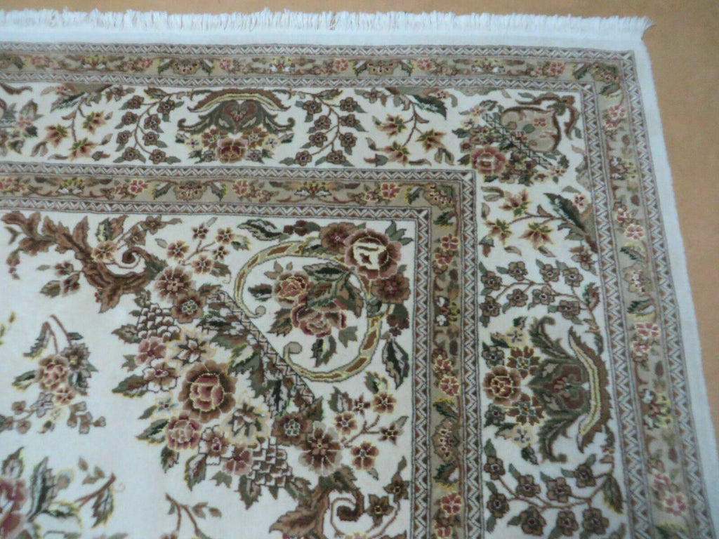 8' X 10' Handmade Chinese Floral Oriental Wool Silk Accent Rug Ivory Organic