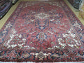 Persian Rug 8x11 Room Sized Heriz Carpet, Hand Knotted Wool Rug, Vintage Semi Antique, Geometric Medallion, Wine Red Cream Dark Blue, Wow