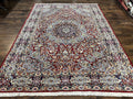 Persian Kirman Rug 7x10, Hand Knotted Wool Floral Medallion Carpet, Dark Red