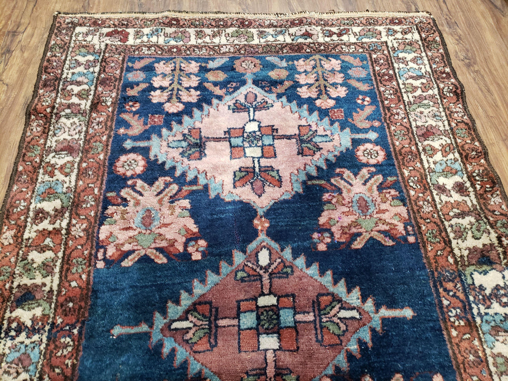 Blue Vintage Persian Hamadan Rug, Wool, Hand-Knotted, 4x6 ft