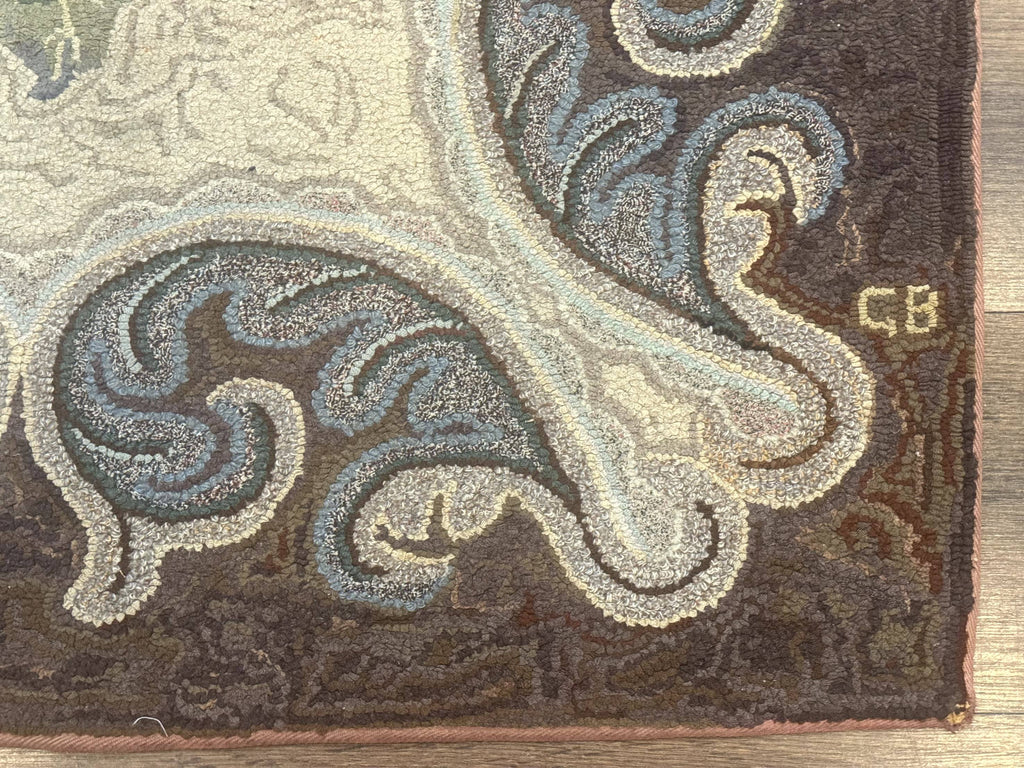 Antique American Hooked Rug 3 x 4.6, Vintage, Floral