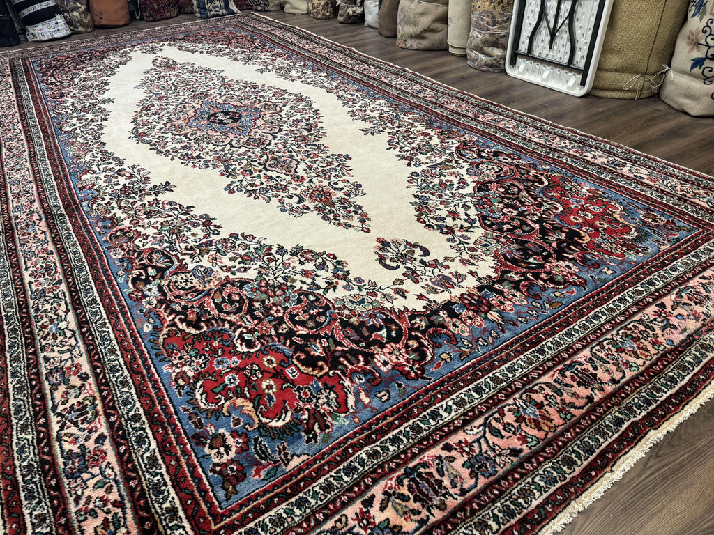 Palace Size Persian Rug 10 x 21 ft, Antique Hamadan Bibikabad Carpet, Handmade Antique Wool Oversized Rug, Ivory, Semi Open Field