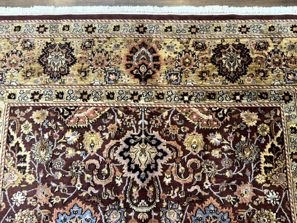 Indo Persian Rug 8x11, Eggplant & Tan, Allover Pattern, Wool Couristan Handmade Rug