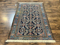 Antique Persian Tribal Rug 5x7, Navy Blue & Pink, Hand Knotted Handmade 1920s Wool Rug, Allover Pattern, Persian Hamadan Rug