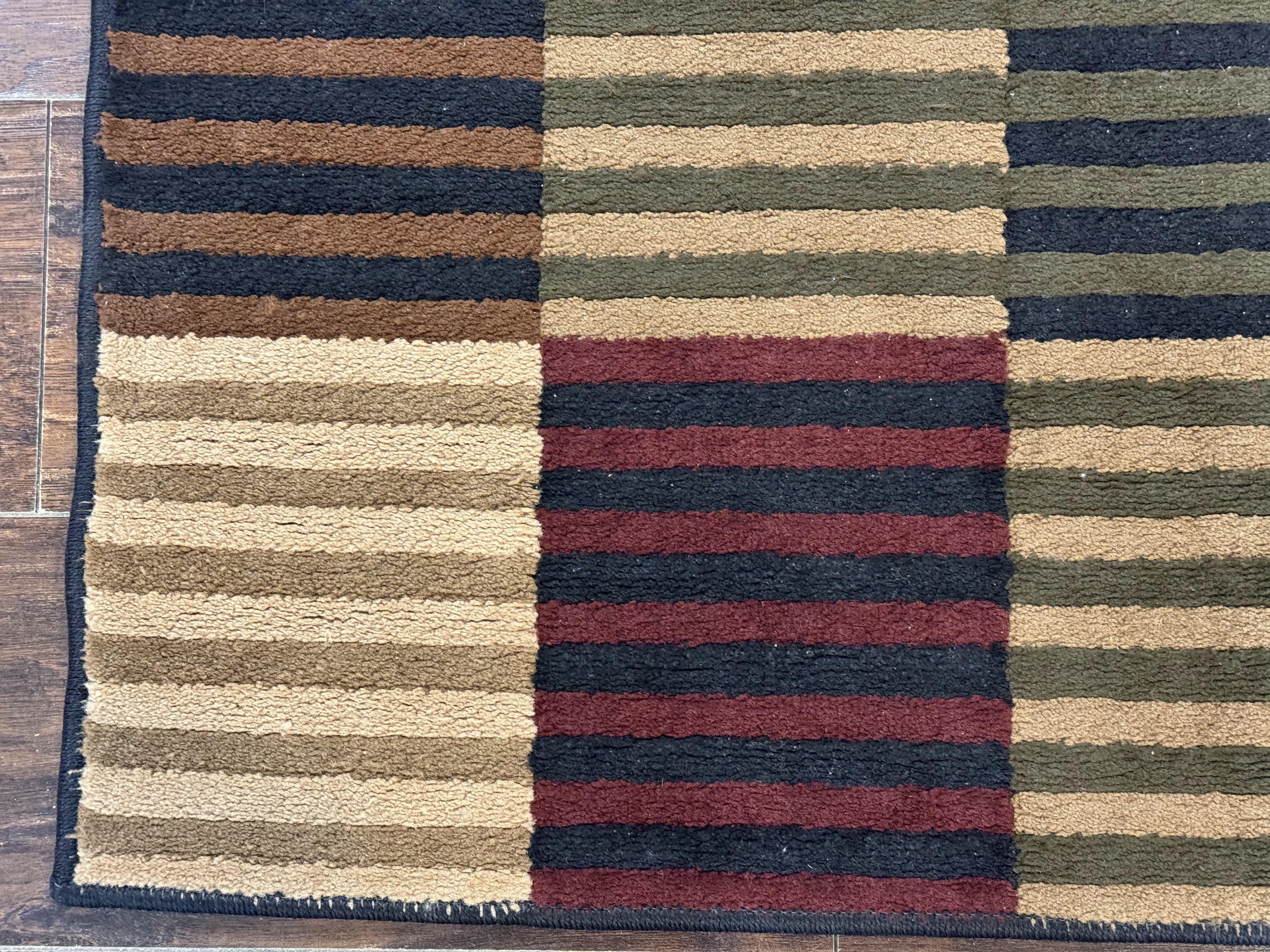 Vintage Power Loomed Rug 3.6 x 5, Brown Beige Black Tan, Box Design