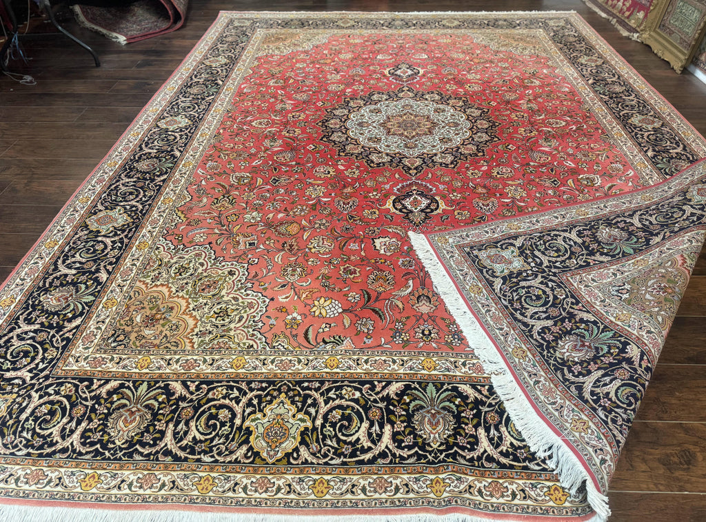 Persian Tabriz Rug 10x13 – Floral Medallion & Birds, Wool & Silk, 330 KPSI