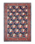 Persian Bidjar Rug 8x11, Floral Bouquets, Blue Black Red Pink, Handmade Hand Knotted Vintage Semi Antique Oriental Carpet