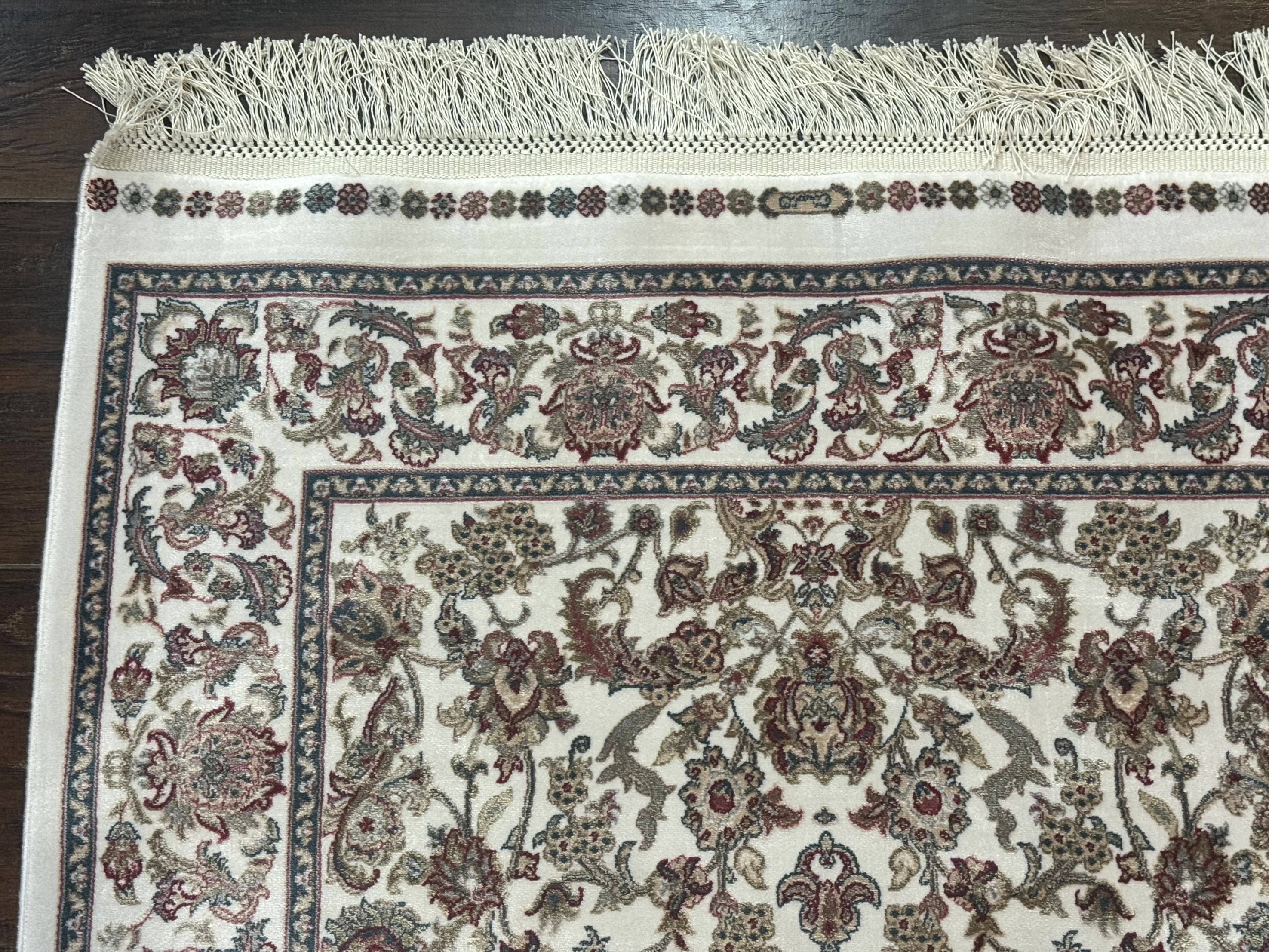 Small Turkish Silk Rug 2.6 x 4, Ivory, Allover Design, Bamboo Silk