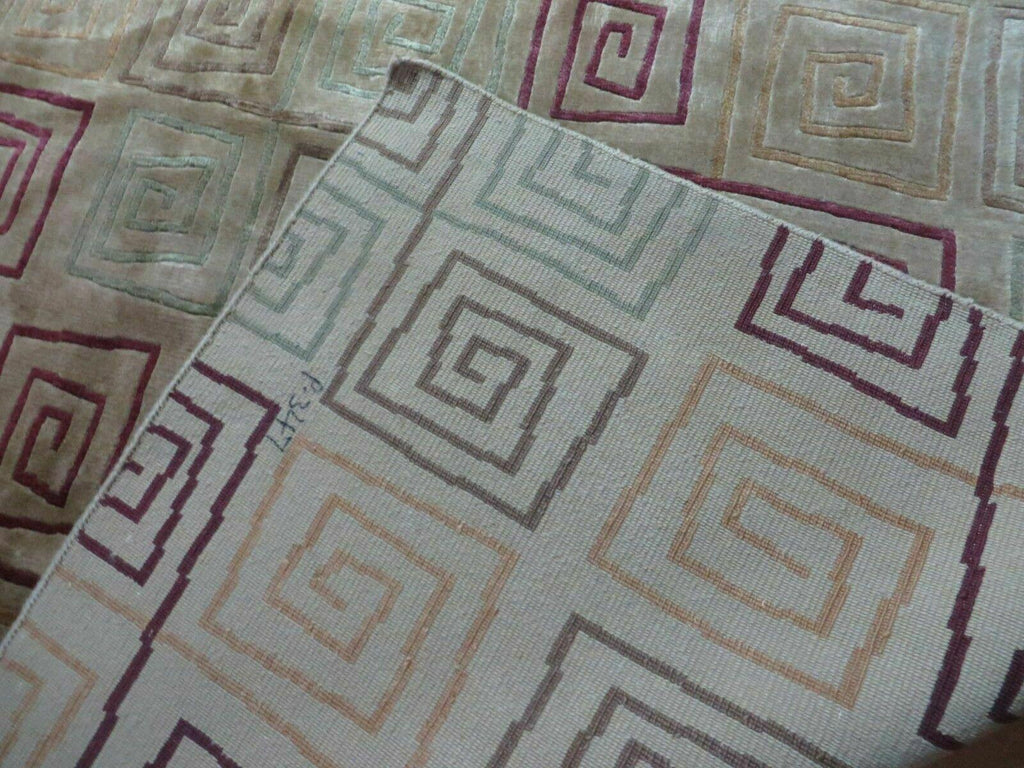 8' X 11' Modern Tibetan Nepal Art Deco Chinese Handmade Wool Silk Rug Abstract