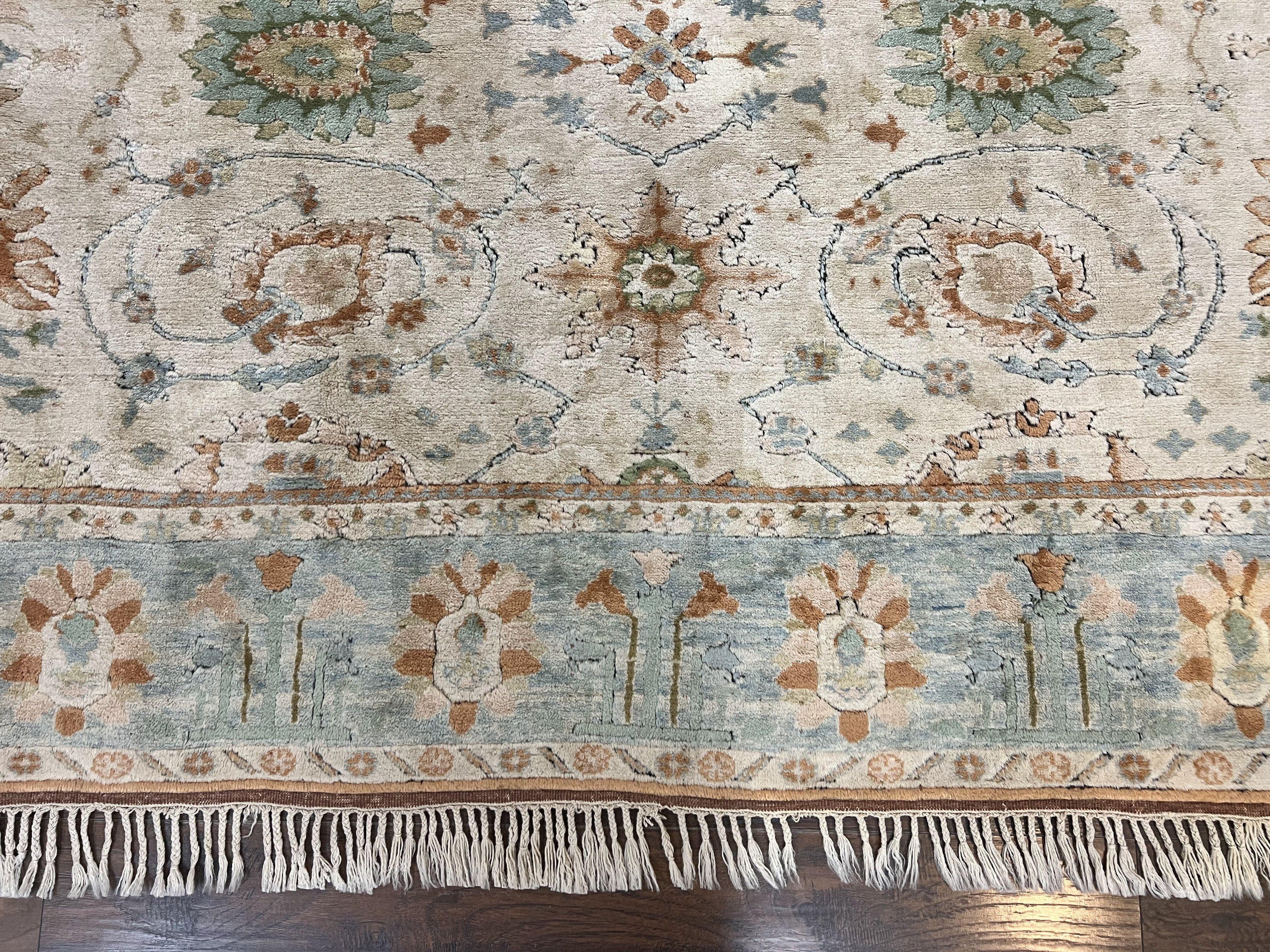Turkish Oushak Rug 9x10, Farmhouse Rug, Beige & Light Blue