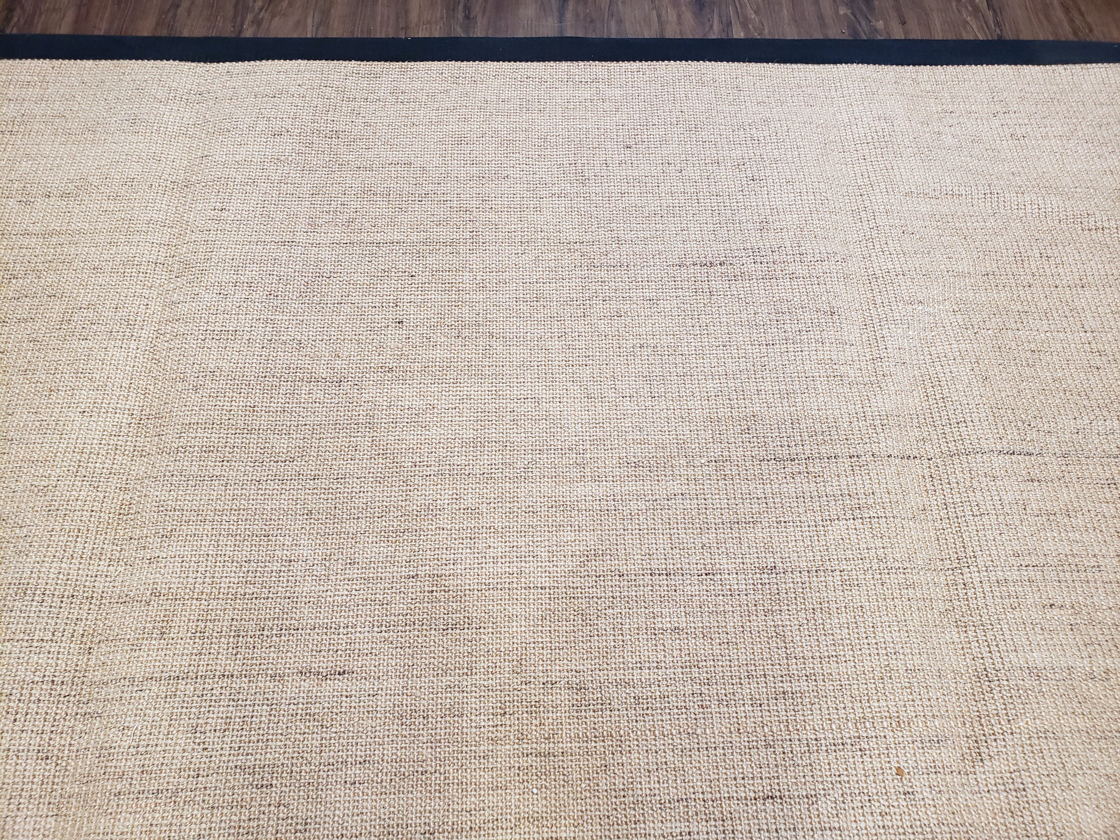 Jute Rug 8x10, Natural Jute Fiber Area Rug, Natural Sisal Area Rug with Black Border, 8x10 Carpet, Solid Jute Rug 8 x 10, Farmhouse Rug