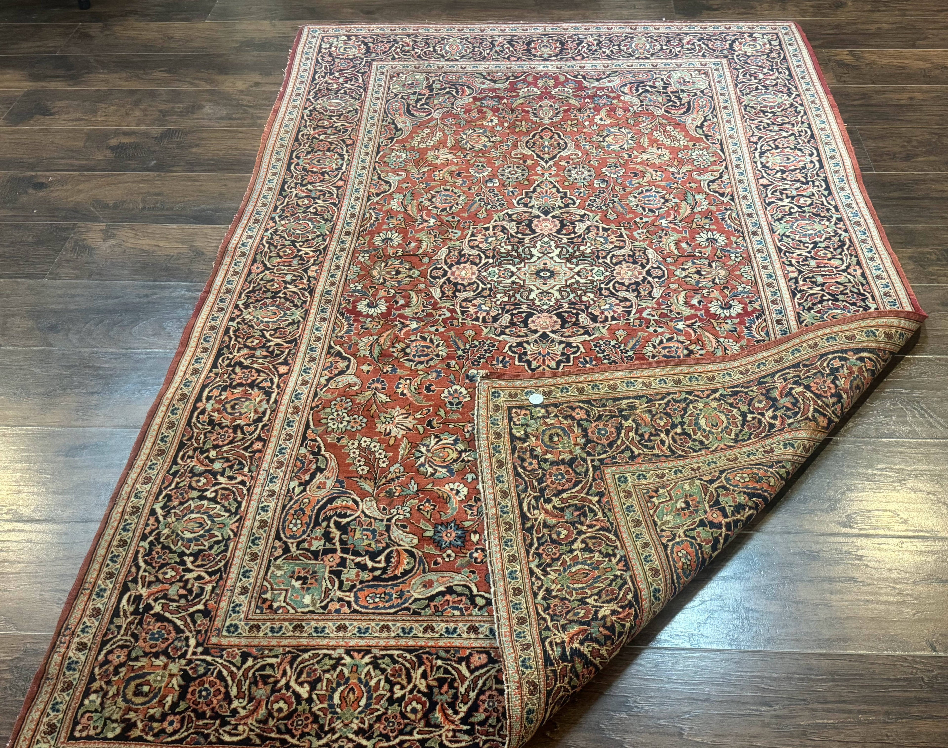 Persian Kashan Rug 4x7, Red, Floral Medallion, Vintage, Wool