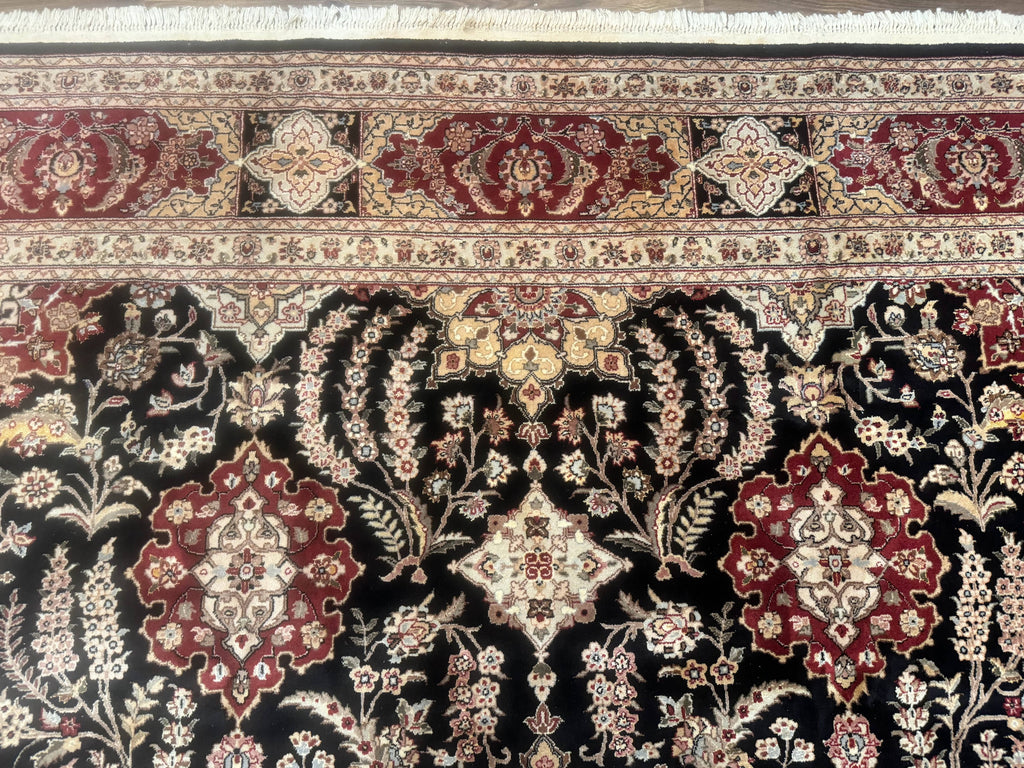 Sino Persian Rug 9x12, Black & Maroon, Wool and Silk, Allover Pattern