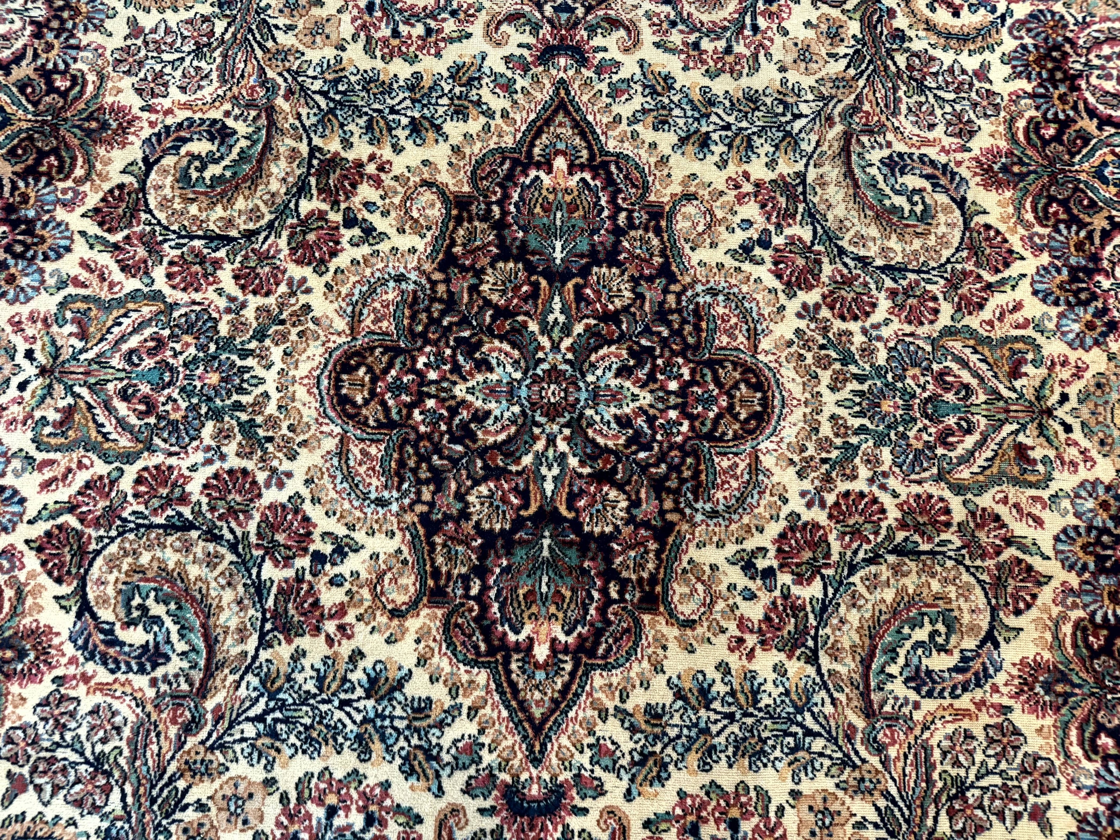 Antique Karastan Kirman Rug 8.8 x 12, Imperial Karastan #1427, Ivory Kirman