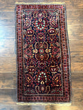 Small Navy Blue Persian Rug 2x4, Sarouk Rug, Rare Colors, Antique 1920s Wool Rug