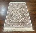 Small Turkish Silk Rug 2.6 x 4, Ivory, Allover Design, Bamboo Silk