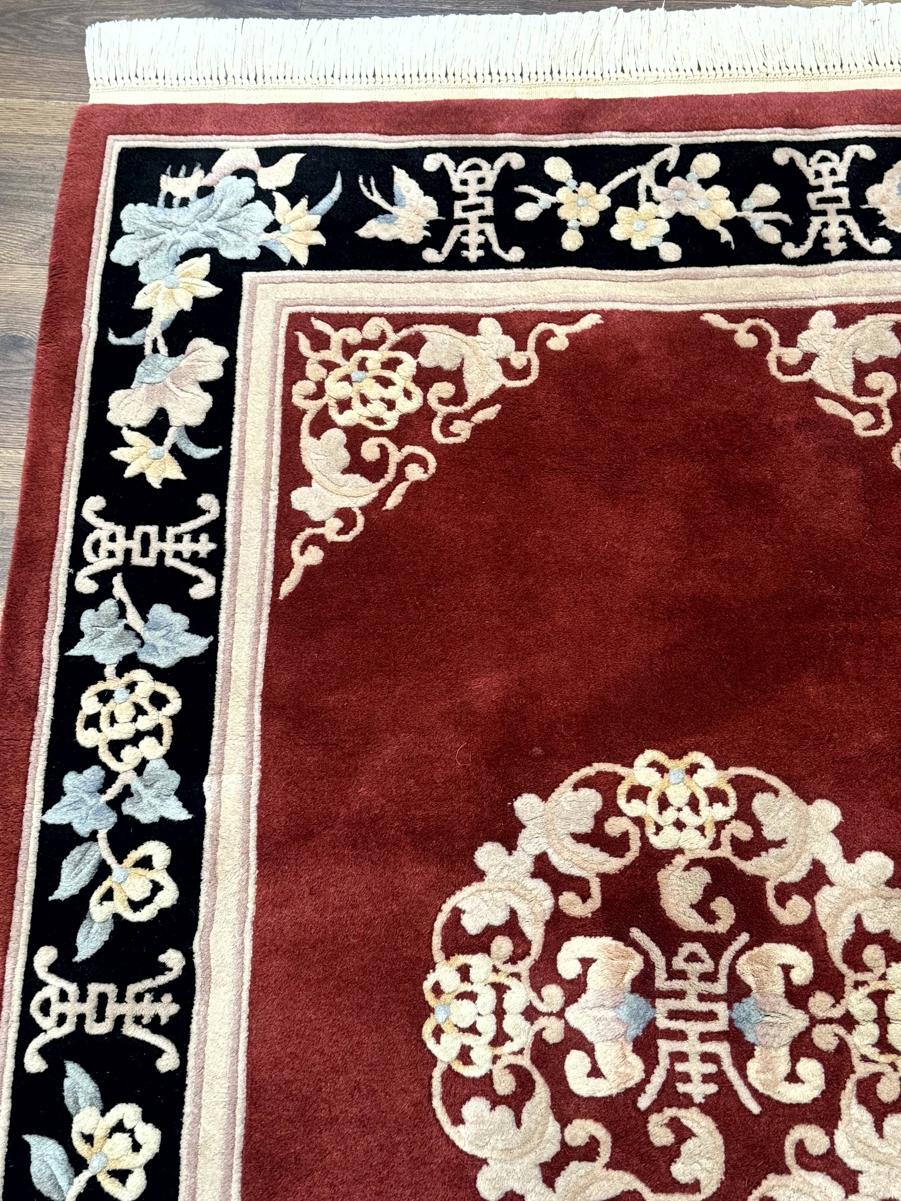 Dark Red Chinese Wool Rug 4x6, Chinese 90 Line Rug, Carving Rug, Handmade, Pair B