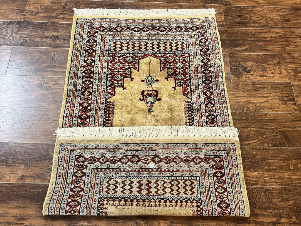 Bokhara Prayer Rug 3x5, Pakistani Turkoman Carpet, Tan, Handmade Vintage Wool Carpet