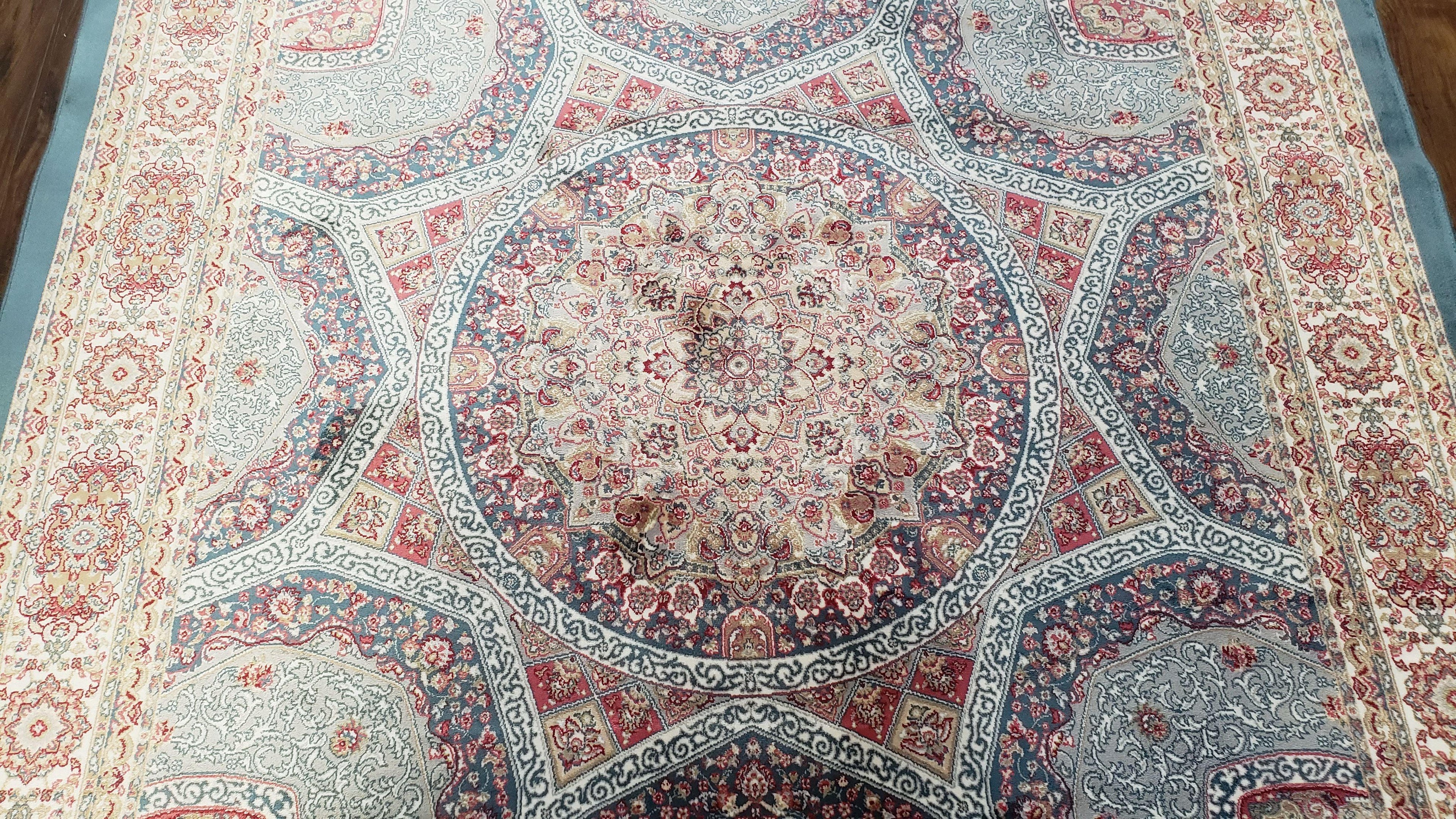 4x6 Silk Carpet, Light Blue & Beige Oriental Rug 4 x 6ft, Traditional Design Medallion All Over, Bamboo Silk, Super Fine, High Quality, Soft