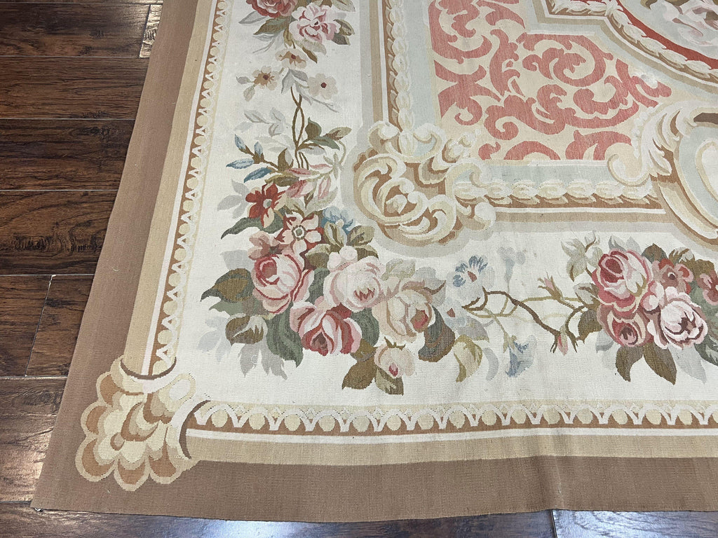 Aubusson Rug 10x14, Wool Handmade Vintage Carpet, Elegant French European Design Rug, Large Room Sized Aubusson Rug, Stark Carpet