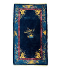 Antique Chinese Peking Rug 3x6, Dark Blue, Bird Motif, Handmade Wool Art Deco Asian Oriental Carpet, Pair B