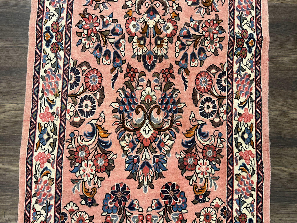 Persian Sarouk Runner Rug 2.9 x 13.6, Wool Floral Hand Knotted Runner