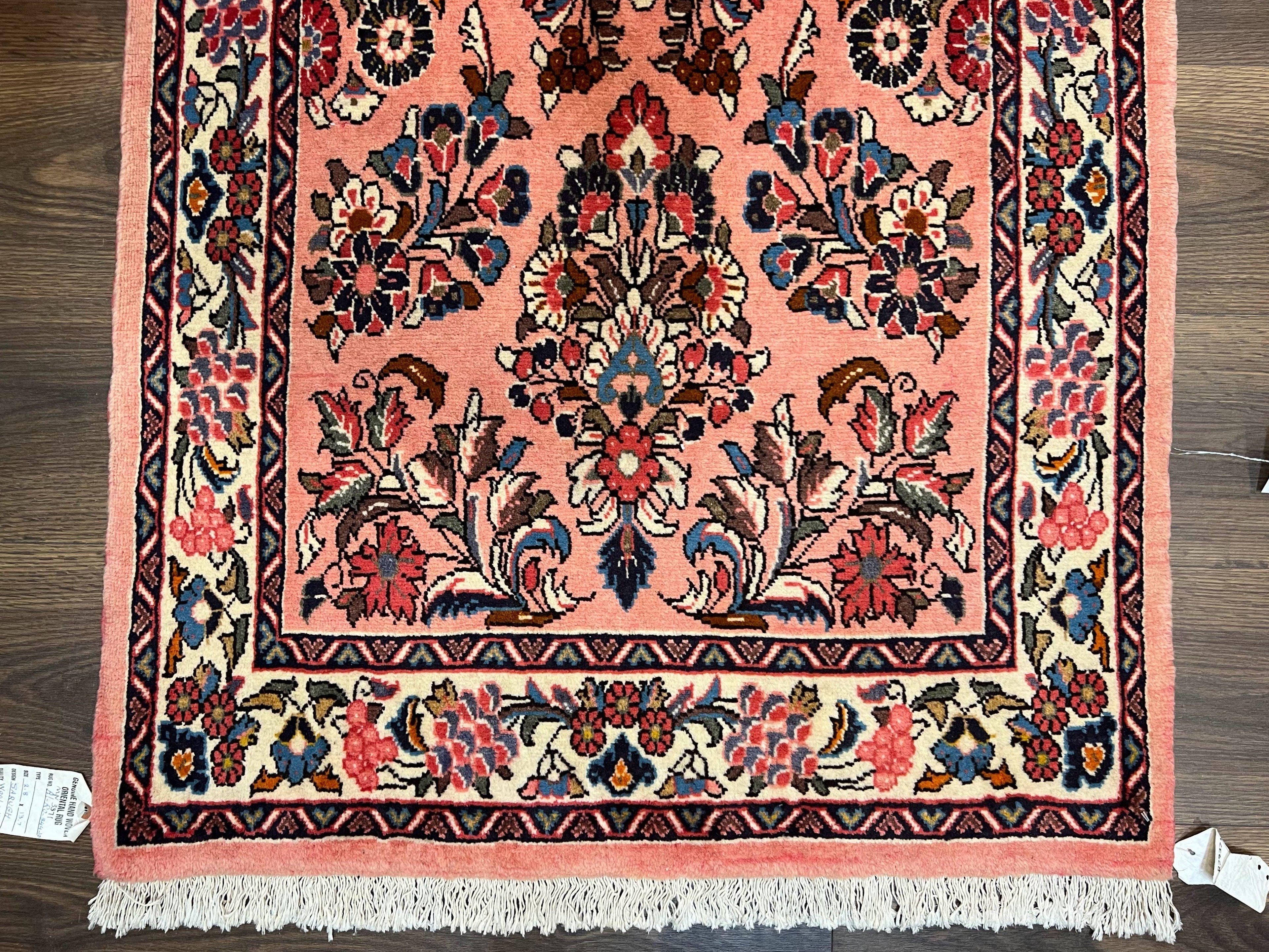 Persian Sarouk Runner Rug 2.9 x 13.6, Wool Floral Hand Knotted Runner