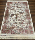 Turkish Silk Hunting Scene Rug 4x6, Ivory, Bamboo Silk, New