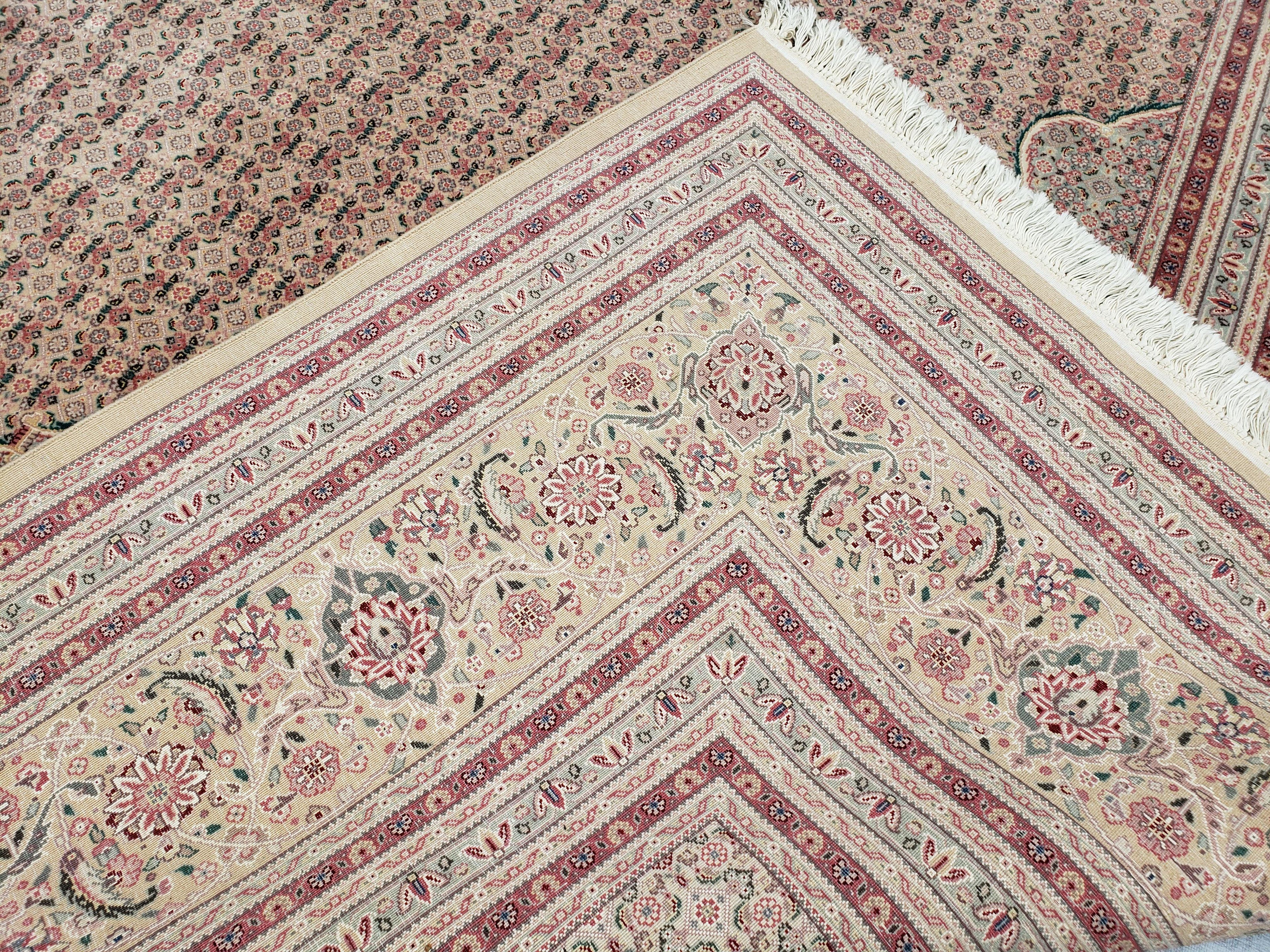 Stunning Oversized Pak Persian Oriental Rug 12x15, Hand Knotted Wool & Silk Palace Sized Carpet, Mahi Pattern, Very Fine, Peach Beige, Wow