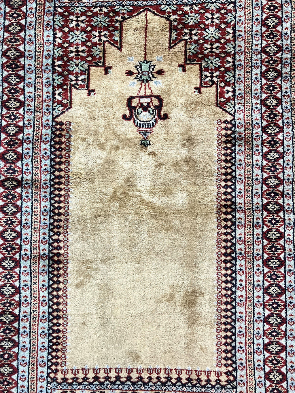 Bokhara Prayer Rug 3x5, Pakistani Turkoman Carpet, Tan, Handmade Vintage Wool Carpet