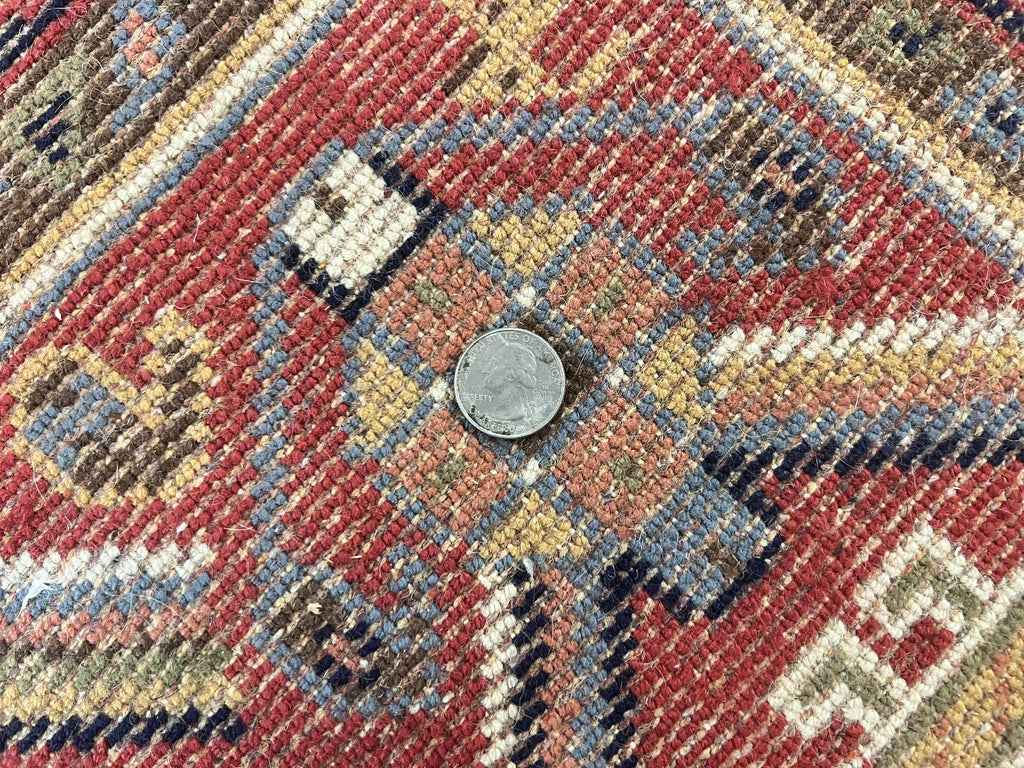 Belgium Power Loomed Rug 8x12, Geometric Medallions Persian Tribal Pattern, Vintage Wool Carpet, Ivory Red Blue