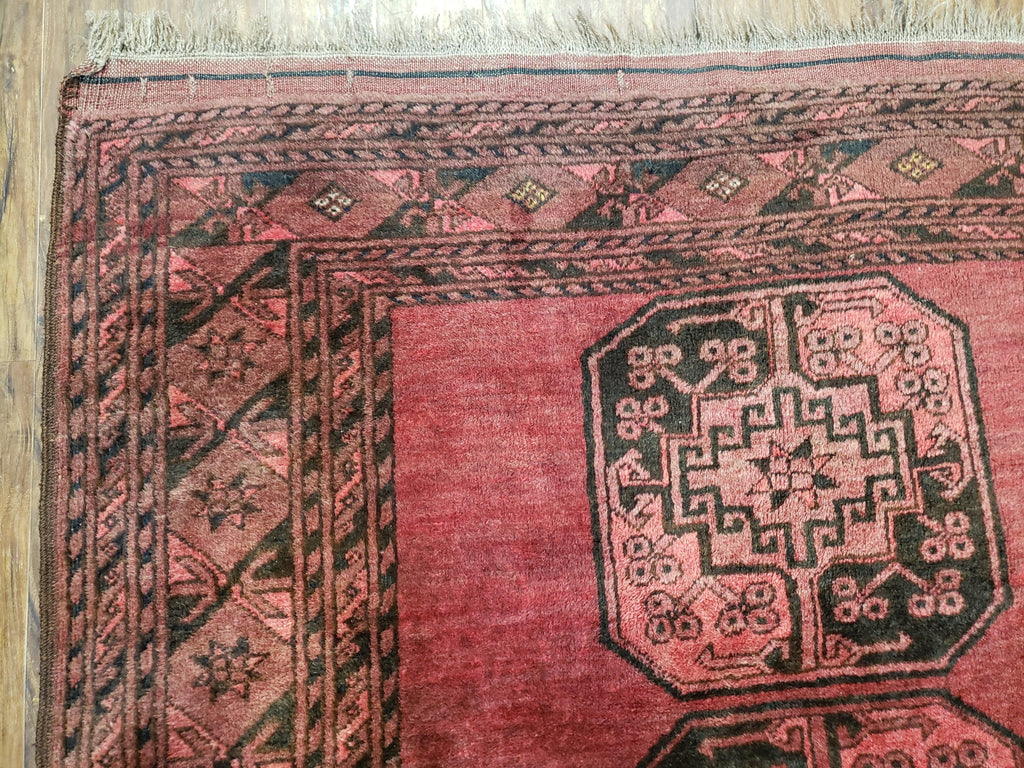 Antique Bukhara Area Rug, Vintage Afghan Bokhara Bashir Rug, 4x6 Hand-Knotted Oriental Carpet, Red & Black Wool Rug, 4' x 5'9