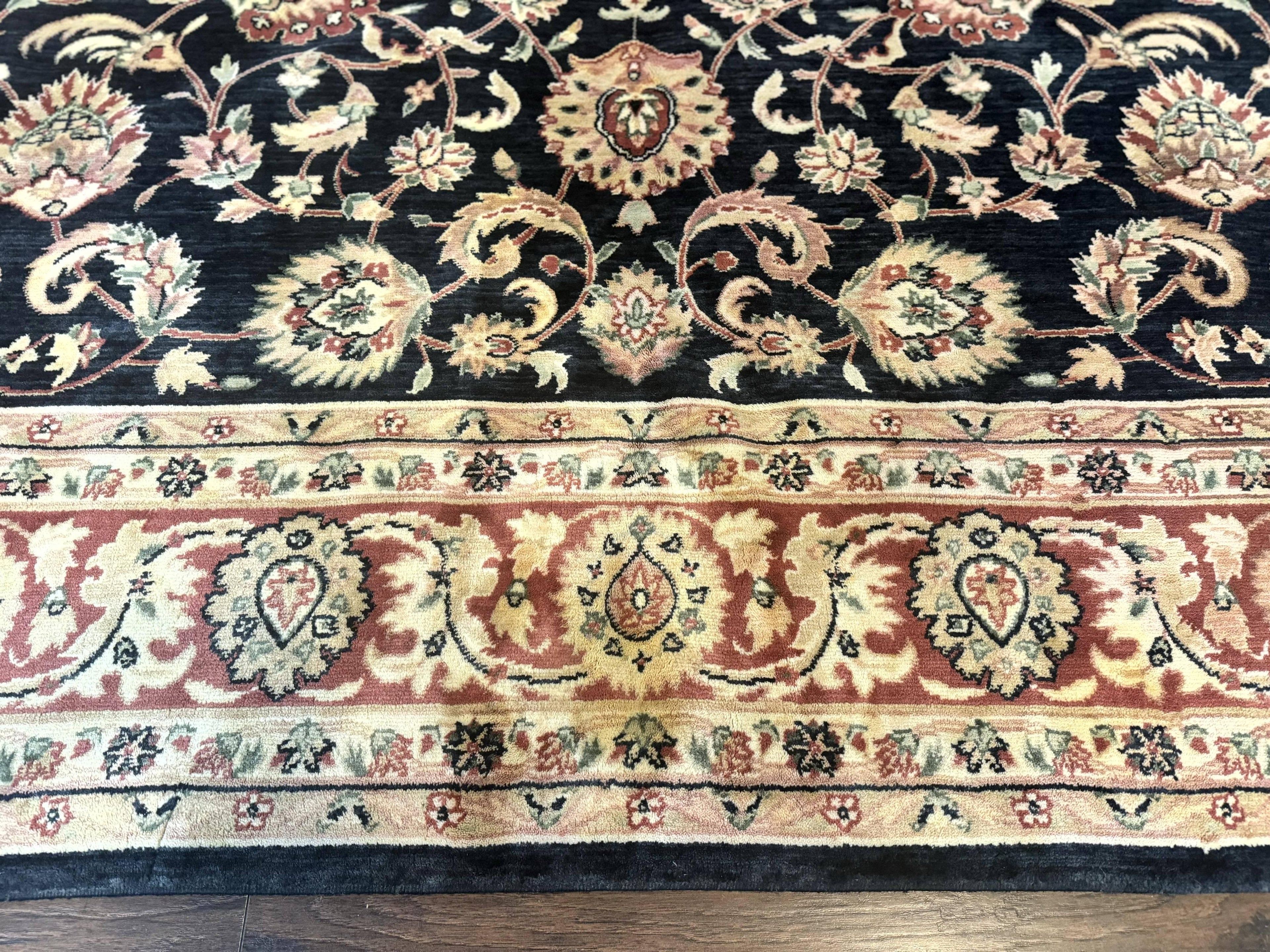 Vintage Oriental Rug 8x11, Floral Persian Design Carpet, Turkish Power Loomed Rug, Navy Blue Red Cream