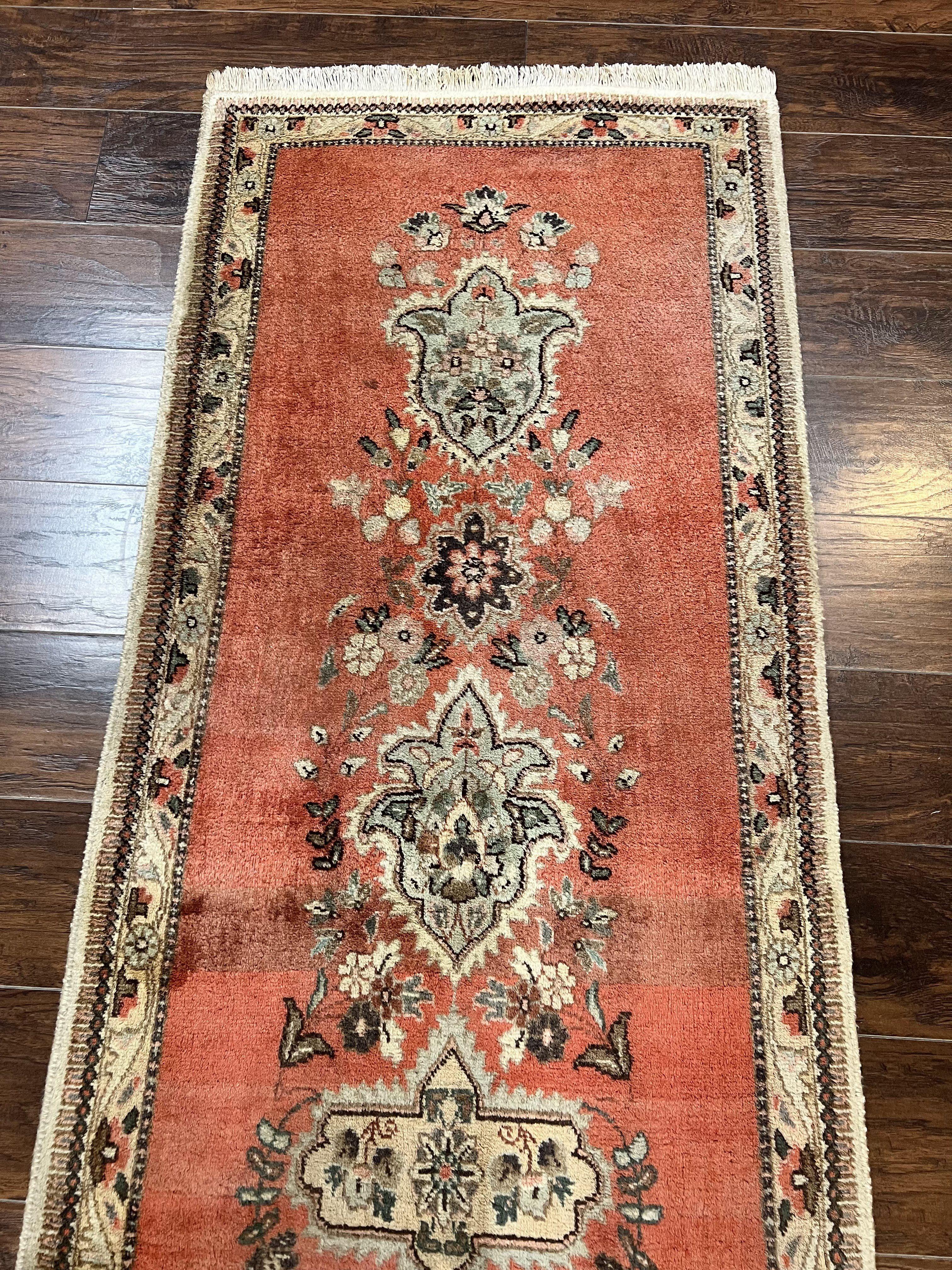 Persian Tabriz Runner Rug 3 x 12, Open Field, Terracotta