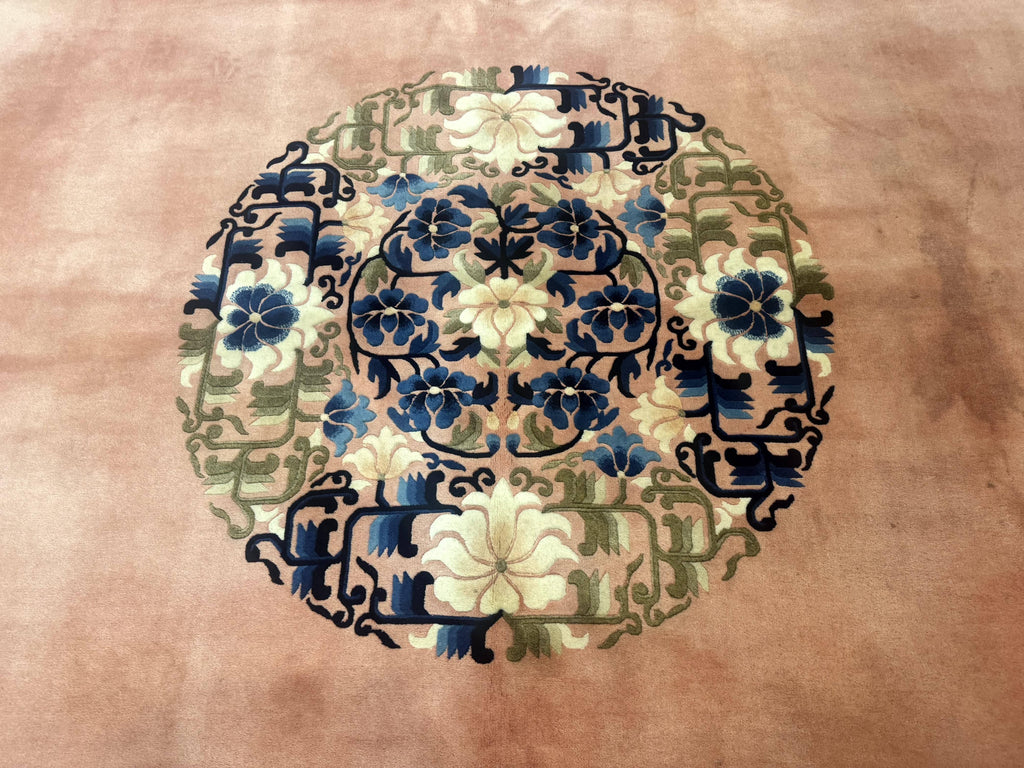 Chinese Wool Rug 11x18, Palace Sized Chinese Carpet, Peking Rug, Peach and Blue, Open Field, Simple Design, Art Deco Rug, Large Handmade Rug