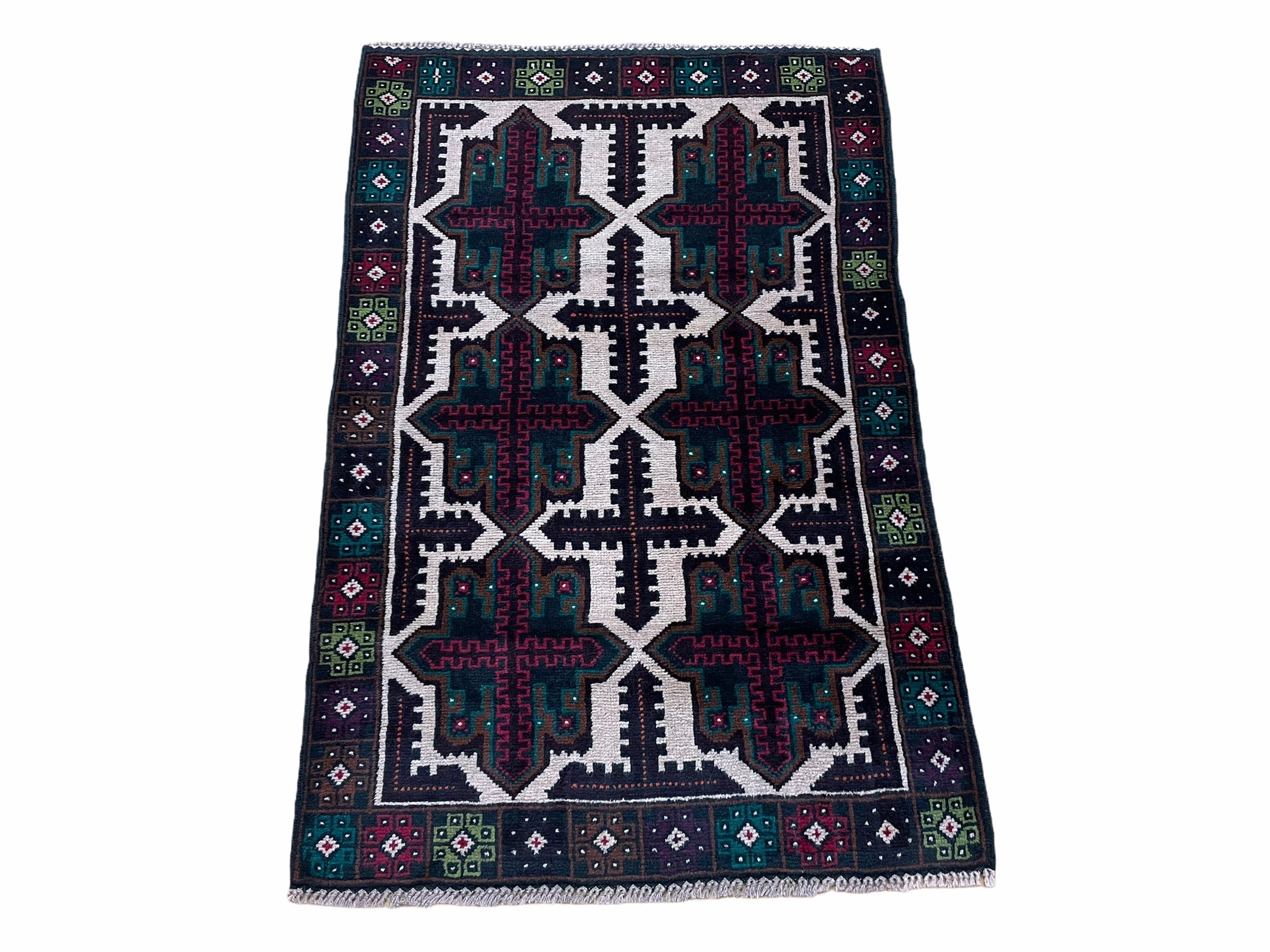 3 X 4.4 Vintage Handmade Tribal Wool Rug Balouchi Rug Afghan Rug Red Beige Green