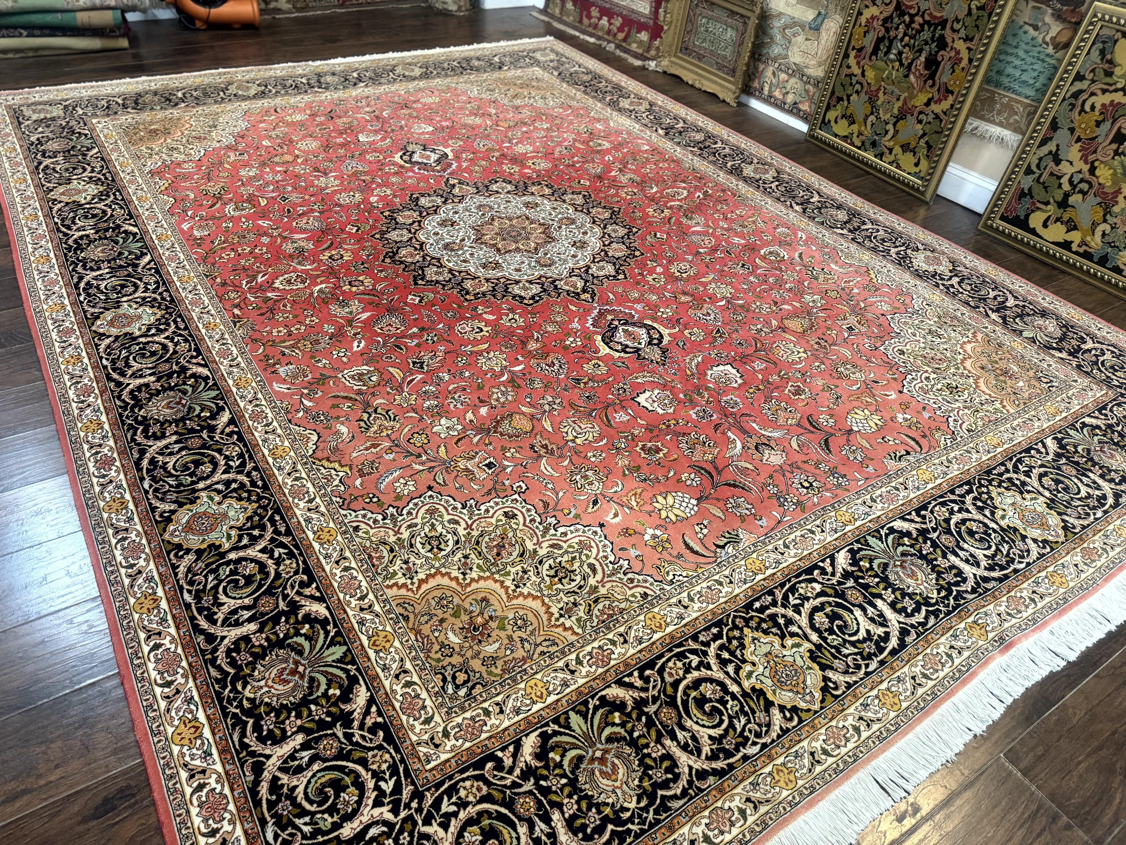 Persian Tabriz Rug 10x13 – Floral Medallion & Birds, Wool & Silk, 330 KPSI