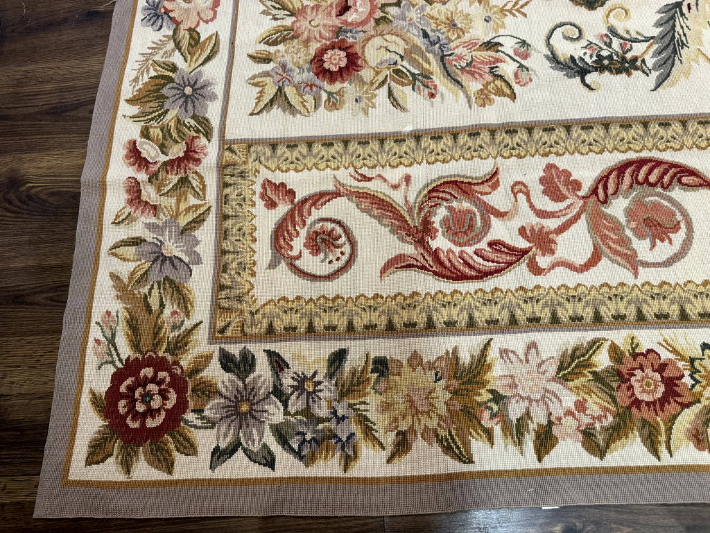 Aubusson Needlepoint Rug 10x14, Elegant European French Carpet, Vintage Carpet