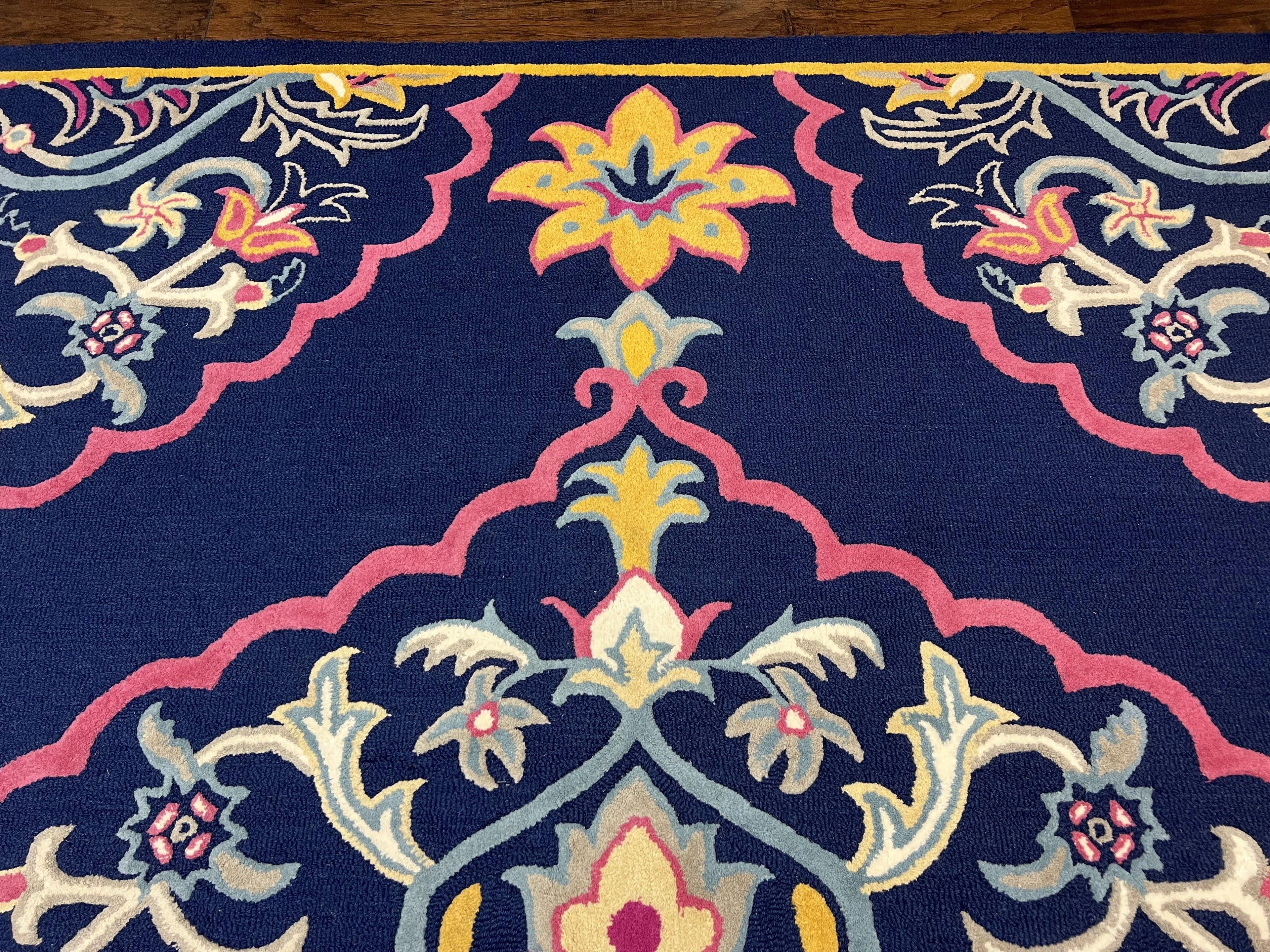 Safavieh Rug 8x10 Belagio Collection, Navy Blue Pink Yellow, Power-Loomed Wool Carpet, Floral Area Rug, Modern Rug, Room Sized 8 x 10 ft Rug