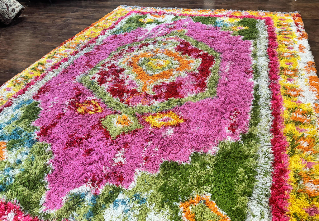 Colorful Shag Rug 8x10, Fuchsia and Multicolor