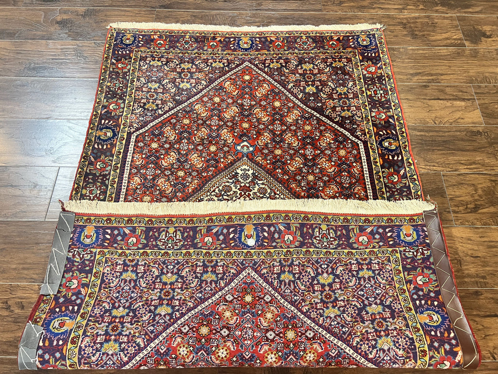 Persian Bidjar Rug 4x6, Handmade Oriental Carpet, Fine Weave, Herati Mahi Pattern, Vintage, Red, 300 KPSI
